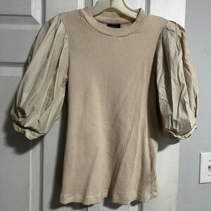 Who What Wear ribbed puff sleeve shirt in cream
